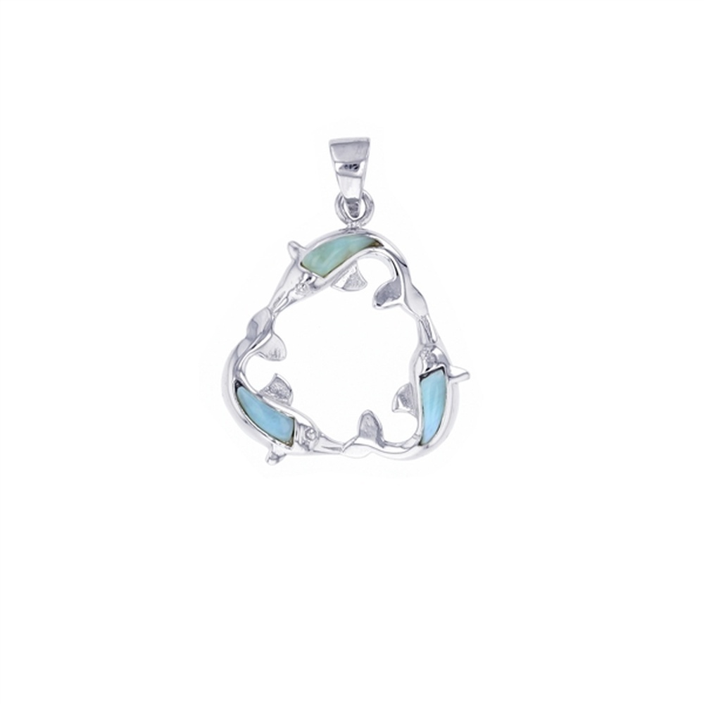 925 Sterling Silver Larimar Trinity Dolphin Pendant 3.9 gm
